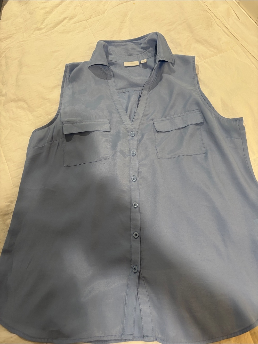 New York & Company Light Blue Sleeveless Button-Down Blouse